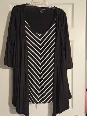 Woman Within 2-in-1 Black & White Striped Layered Tunic Top Size M (14/16)
